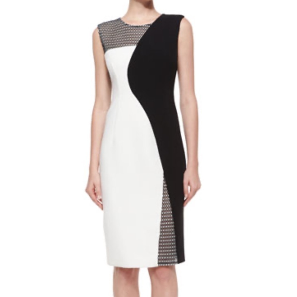 Milly Mesh Helix Colorblock Sheath Dress Black and White Two Tone Sheath Size 2